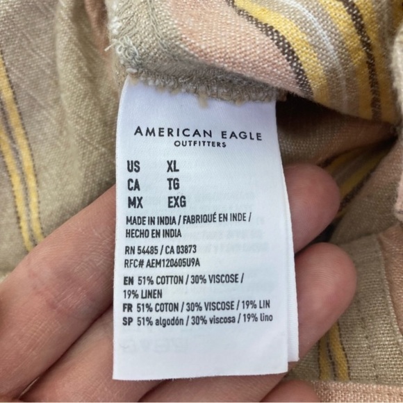 American Eagle Linen Blend Striped High Waisted Wide Leg Pants Vacation Wear XL - Picture 15 of 16